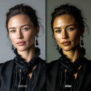 Before and after Dark Fashion Editorial Lightroom preset edit