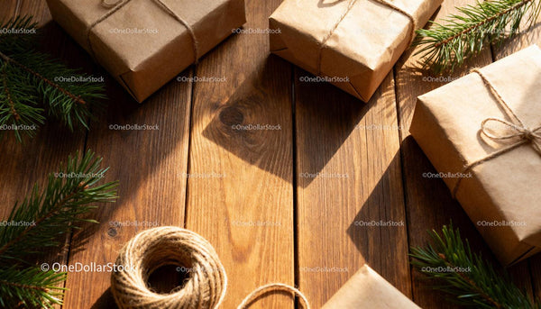 Wrapped Gifts with Natural Twine and Pine Branches