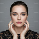 Close-up Portrait of a Beautiful Woman with Flawless Skin and Blue Eyes