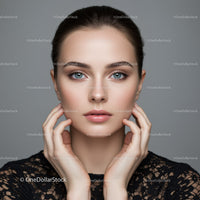 Close-up Portrait of a Beautiful Woman with Flawless Skin and Blue Eyes