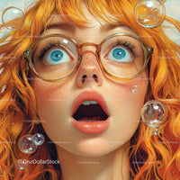 Vibrant Redhead Woman with Glasses Expressing Surprise in Close-Up