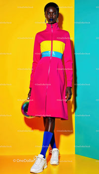 Vibrant Women Fashion Dress with Bold Colors and Urban Style
