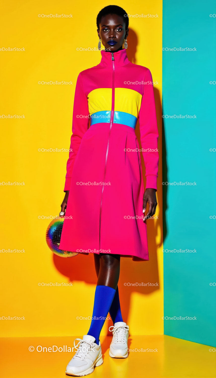 Vibrant Women Fashion Dress with Bold Colors and Urban Style