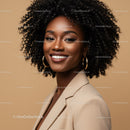 Elegant African American Woman with Curly Hair and Bright Smile