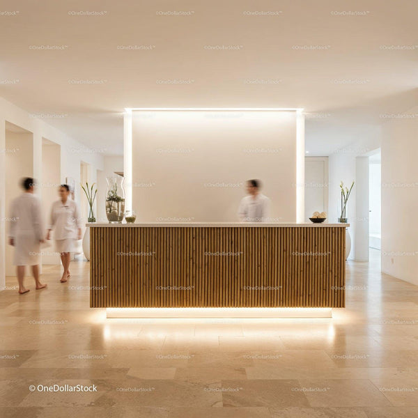 Modern spa reception with serene minimalist design JPG Mockup Image