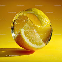 Lemon Slice in Water with Bright Yellow Background