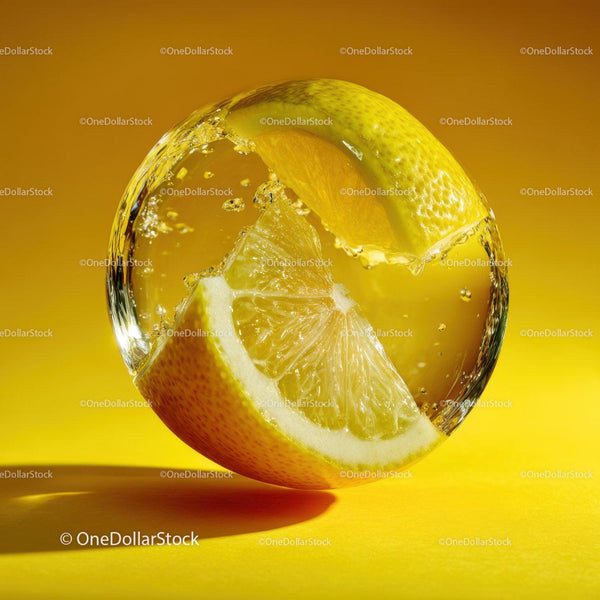 Lemon Slice in Water with Bright Yellow Background