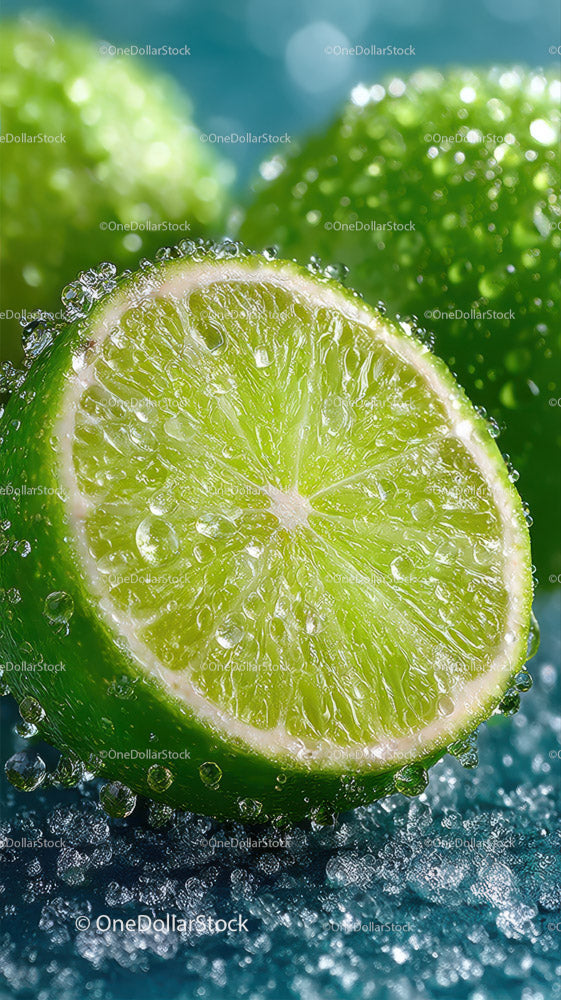 Fresh Lime Wedge with Dew Drops on Vibrant Surface