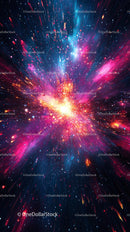 Colorful Cosmic Explosion with Vibrant Light Rays and Particles