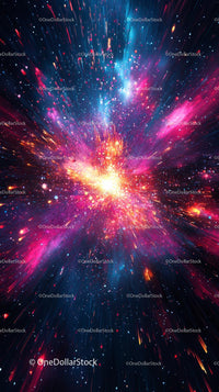 Colorful Cosmic Explosion with Vibrant Light Rays and Particles