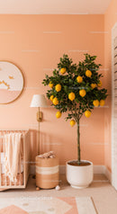 Lemon Tree in a Modern Nursery with Pastel Pink Walls