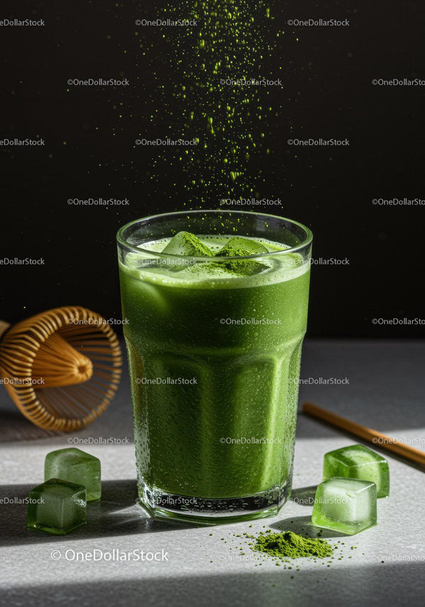 Refreshing Iced Matcha Latte with Powder Toss