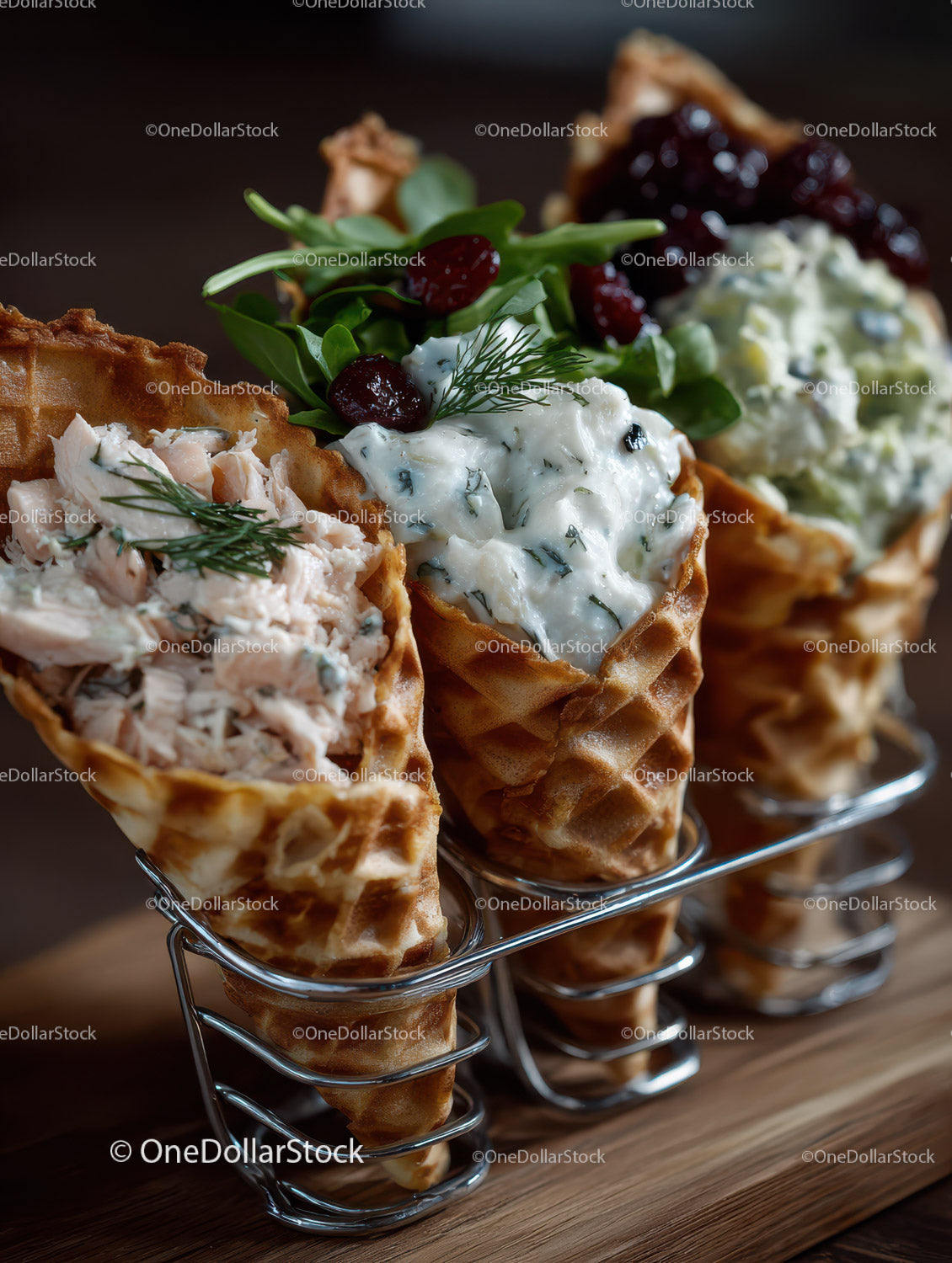 Gourmet Ice Cream Cones with Berry Topping and Fresh Herbs