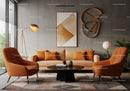 Modern living room with warm orange and beige accents