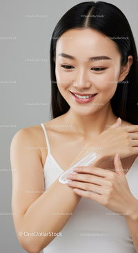 Young Woman Applying Lotion for Healthy Glowing Skin