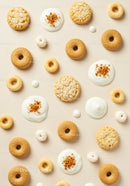 Assorted crunchy cereal rings with creamy yogurt drops