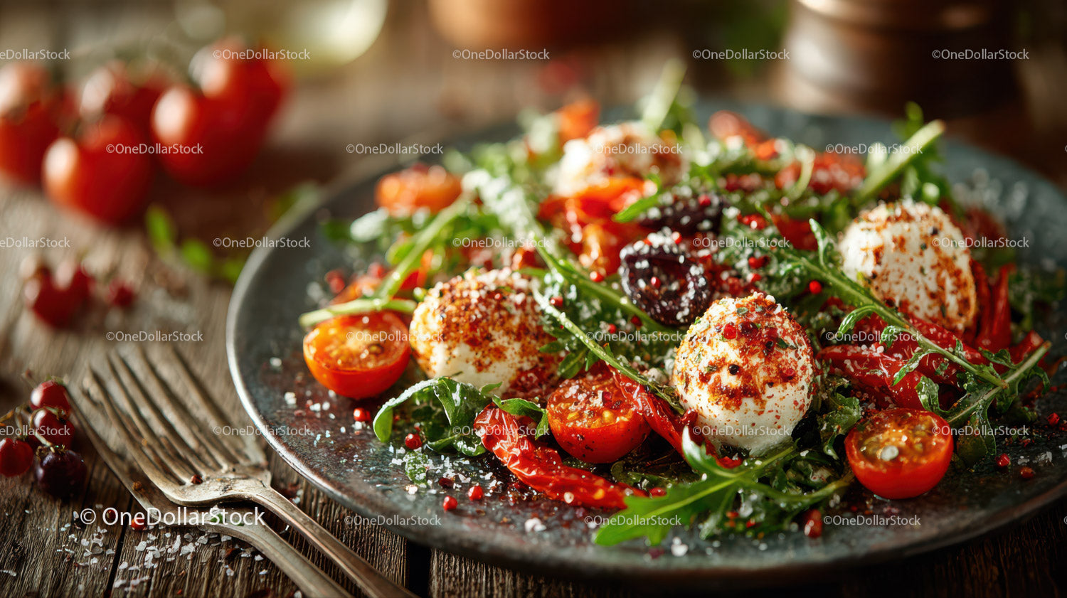 Fresh Cherry Tomato and Mozzarella Salad with Arugula and Herbs