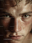 Close-up of a Man with Freckles and Intense Gaze
