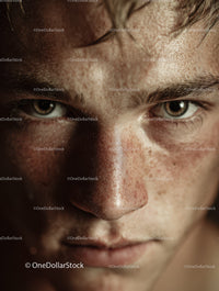 Close-up of a Man with Freckles and Intense Gaze