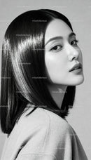 Elegant woman with sleek shiny hair in monochrome portrait