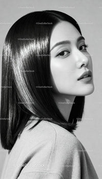 Elegant woman with sleek shiny hair in monochrome portrait