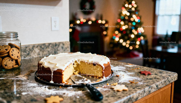 Homemade Cake and Cookies on Kitchen Counter During Holidays