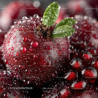 Close-up of Dew-covered Red Berries with Green Leaves