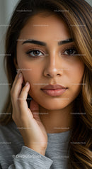 Stunning Woman with Wavy Hair and Bright Brown Eyes for Beauty Ads