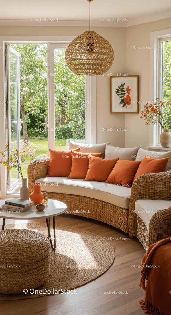 Cozy living room with natural light and warm accents