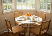 Cozy breakfast nook with natural sunlight and oranges