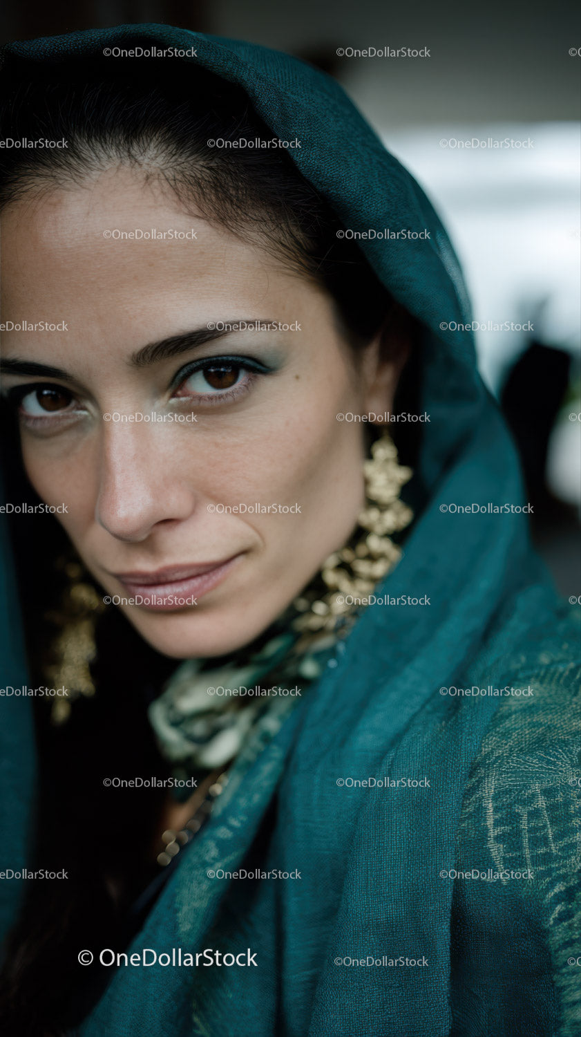 Elegant woman with striking eyes in traditional clothing