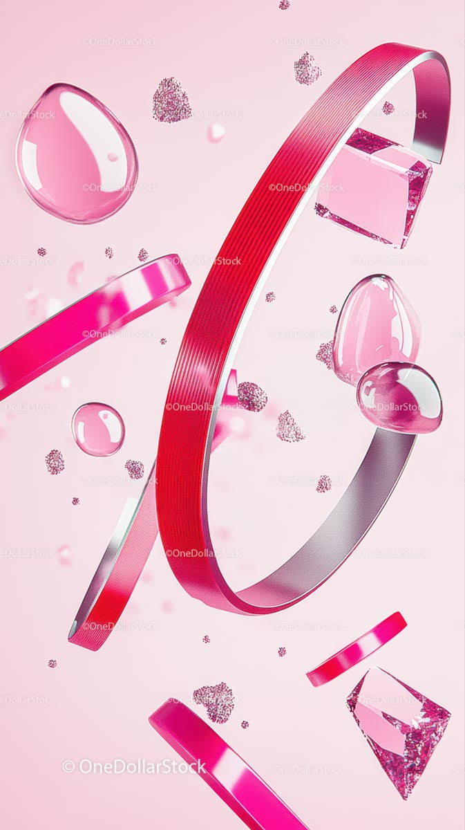 Elegant Pink Jewelry Display with Geometric Shapes and Glossy Finish