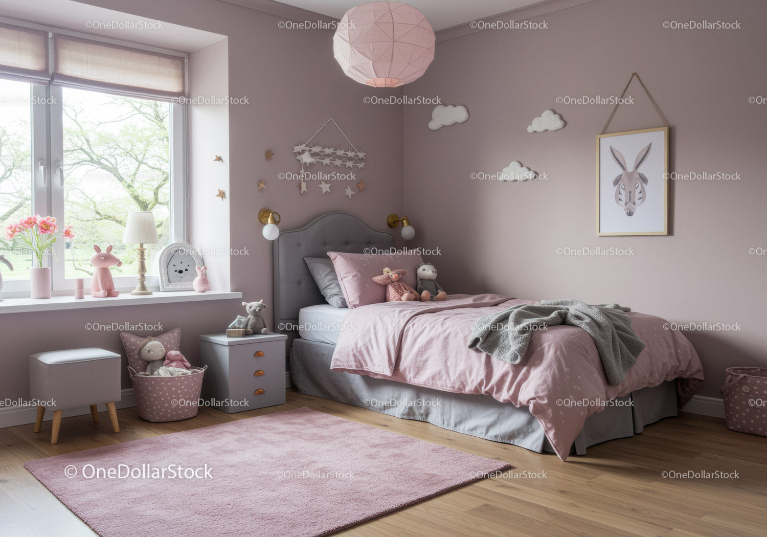 Cozy Children's Bedroom with Pink Decor and Toy Accents