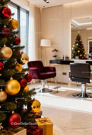 Cozy modern salon decorated for Christmas with gifts