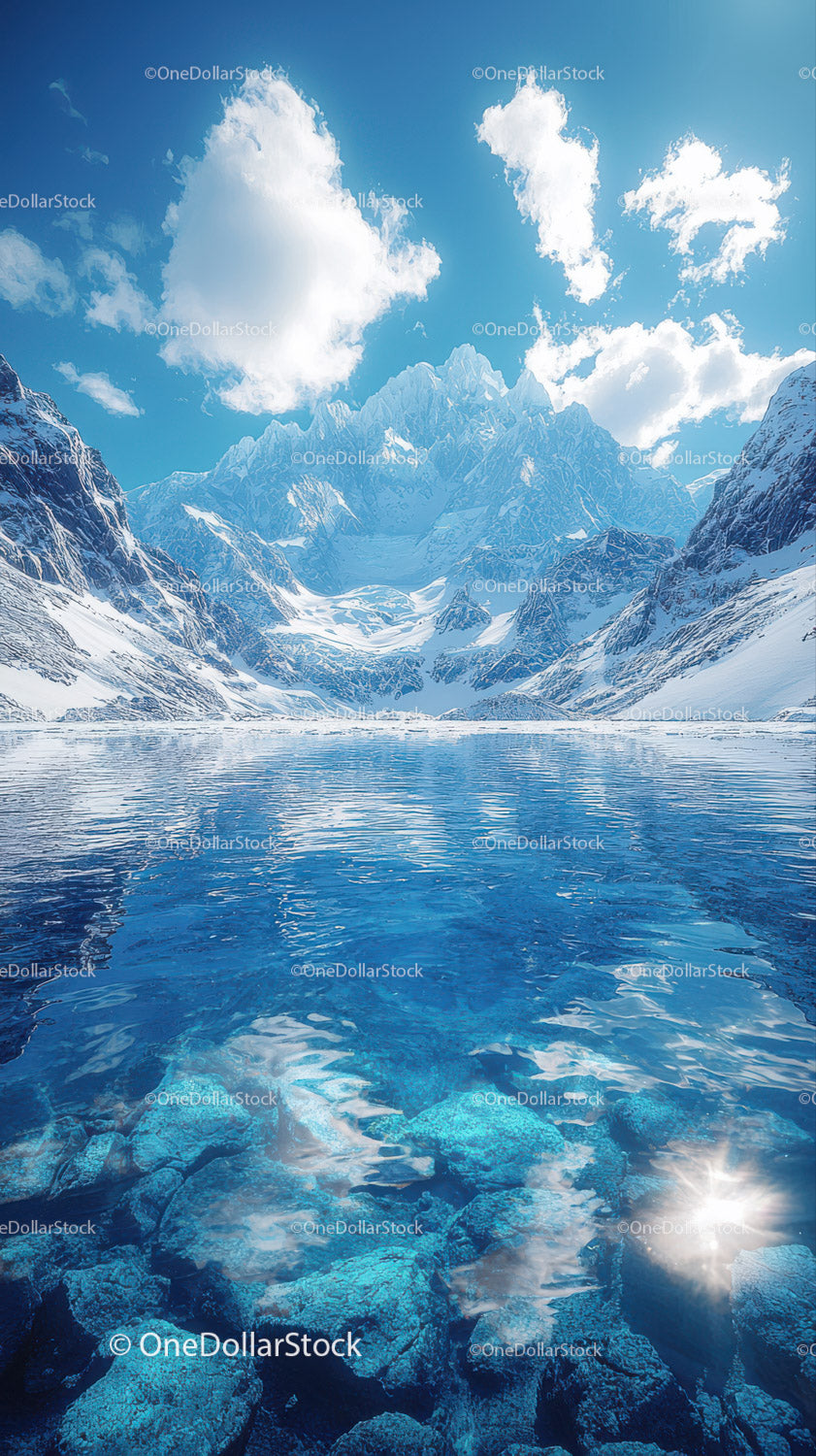 Majestic Snow-Capped Mountain Range Reflecting in Clear Mountain Lake