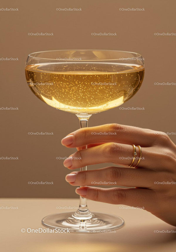 Elegant hand holding sparkling champagne glass
