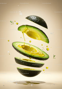 Sliced avocado with olive oil and sea salt drops