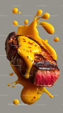 Juicy Grilled Steak with Yellow Sauce and Red Pepper Flakes