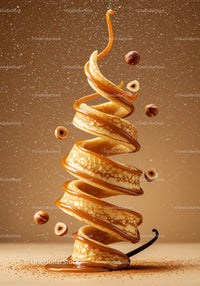 Swirling Pancakes with Caramel and Hazelnuts in Air