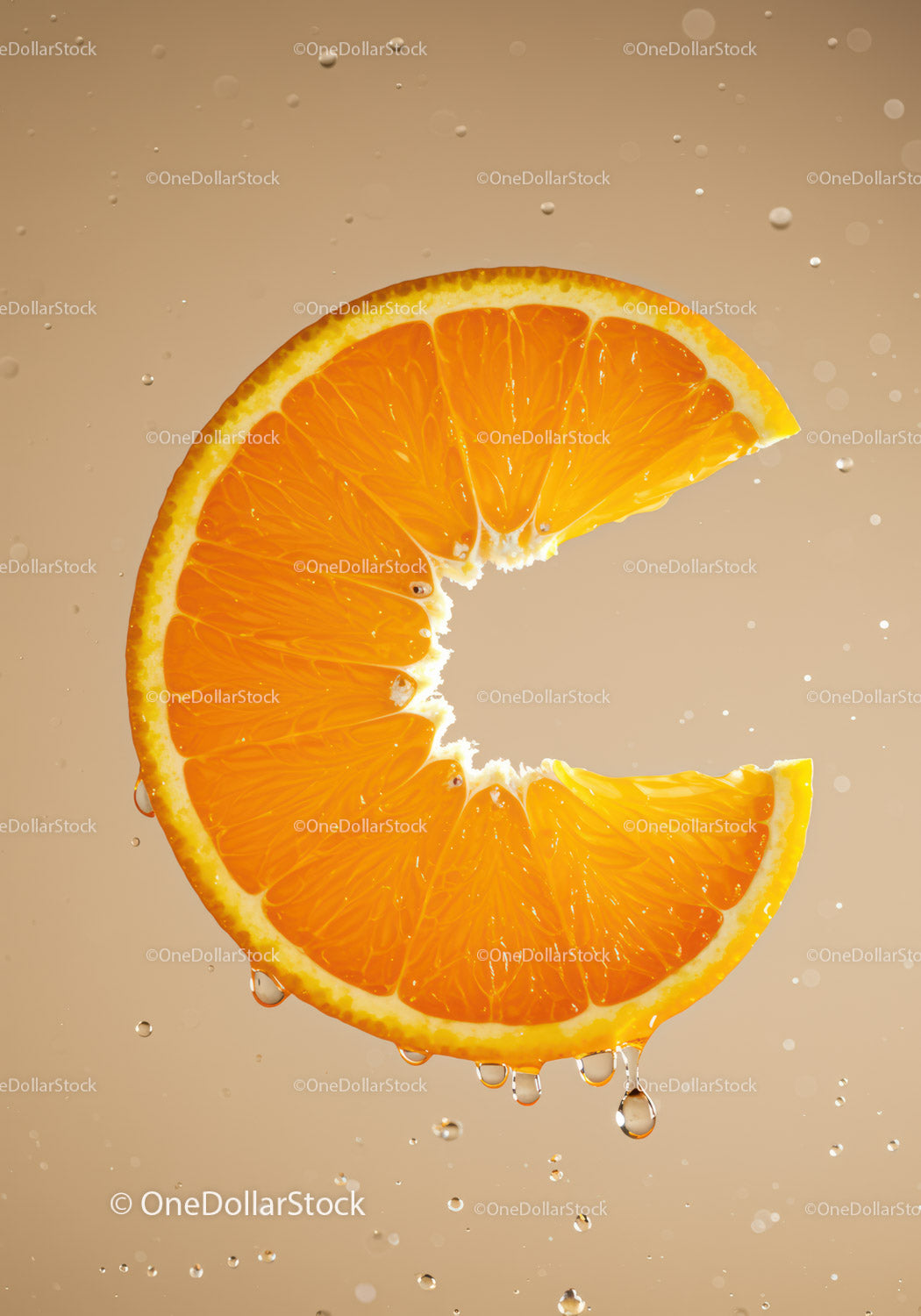 Fresh Orange Slice Dripping with Juicy Drops