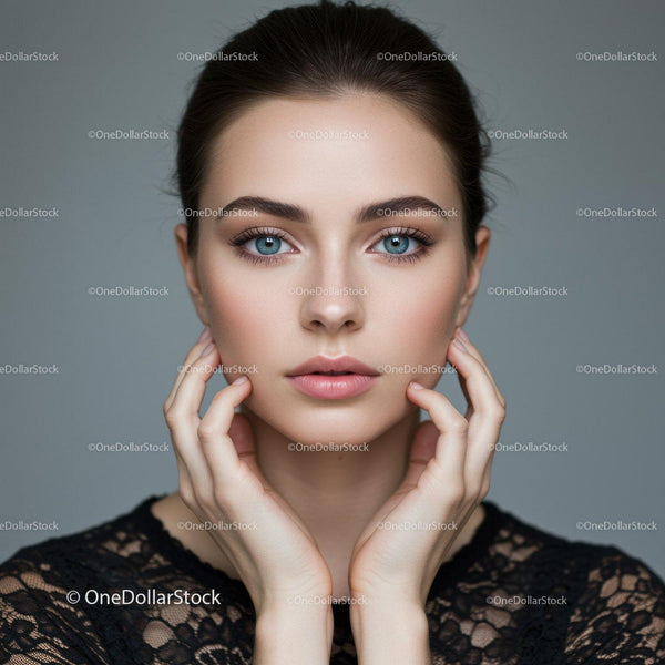 Elegancki portret kobiety z jasnoniebieskimi oczami i idealną cerą
