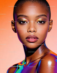 Close-up portrait of woman with vibrant creative makeup