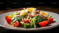 Fresh Chicken Salad with Cherry Tomatoes and Boiled Egg