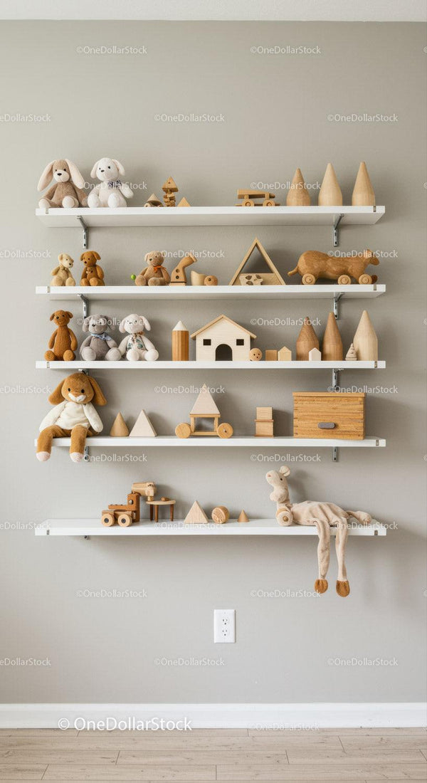 Wooden Toy Animals and Plush Stuffed Animals in Modern Nursery