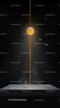 Futuristic Spacecraft Descending Towards Moon-Like Asteroid in Deep Space