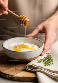 Honey Dip with Yogurt and Golden Honey Drizzle for Breakfast or Cooking