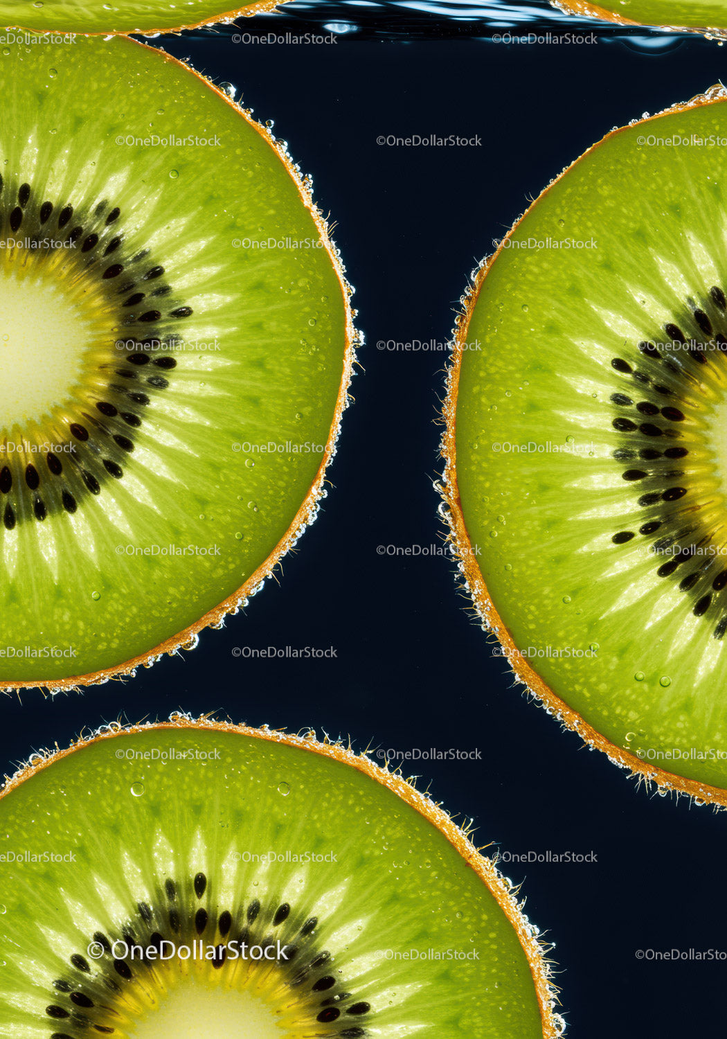 Close up of fresh green kiwi slices against dark background
