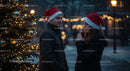 Couple Wearing Santa Hats Enjoying Christmas Evening Outdoors