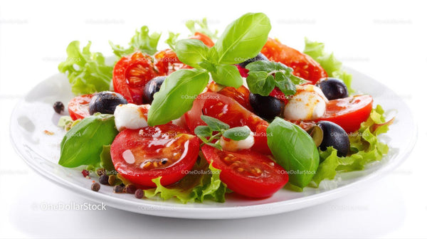 Fresh Tomato and Basil Salad with Black Olives and Mozzarella
