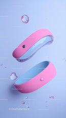 Pink and Blue Wireless Earbuds with Modern Tech Design